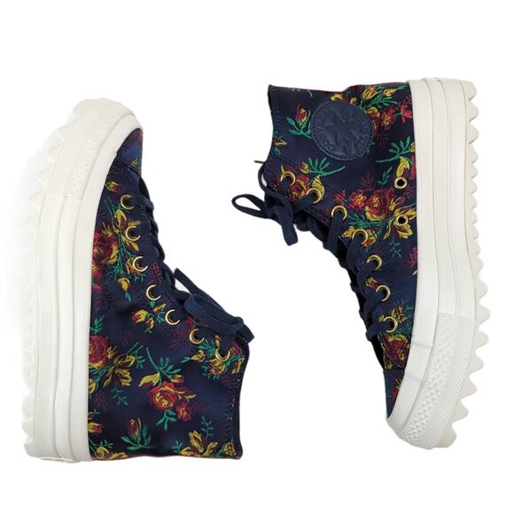 NEW Lift Ripple Obsidian Navy Floral Converse Platform CTAS Sneakers, Size 7 - Picture 8 of 9